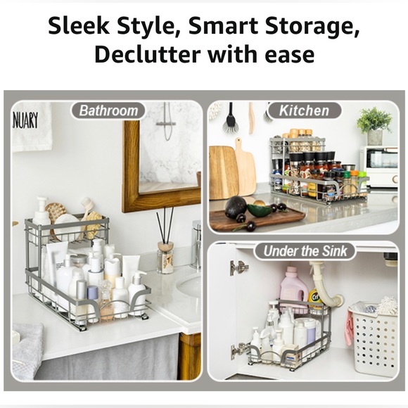 StorageWorks Organizer, Slide Out Storage Basket and Storage Rack, 2-Tier - NEW - Picture 6 of 6